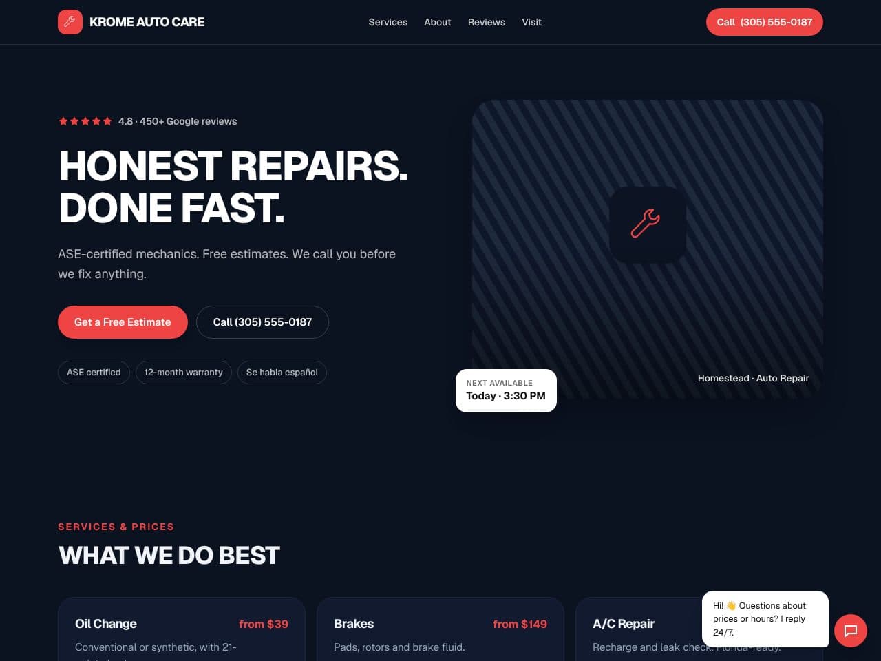 Krome Auto Care — Auto Repair sample website